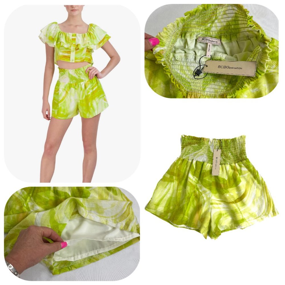 NWT BCBGeneration hight waist Abstract swirl smocked shorts XS